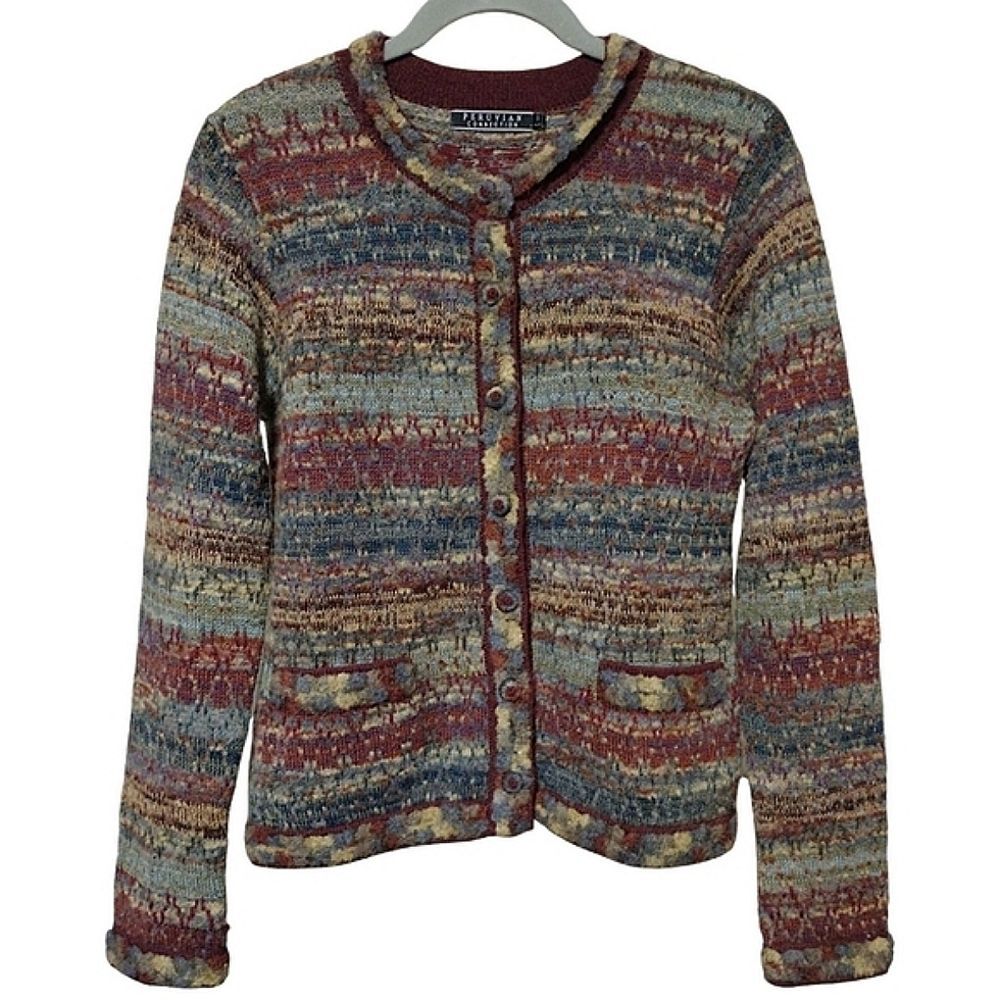 VTG Peruvian Connection Baby Alpaca Blend Cardigan Sweater, Small, Multicolored